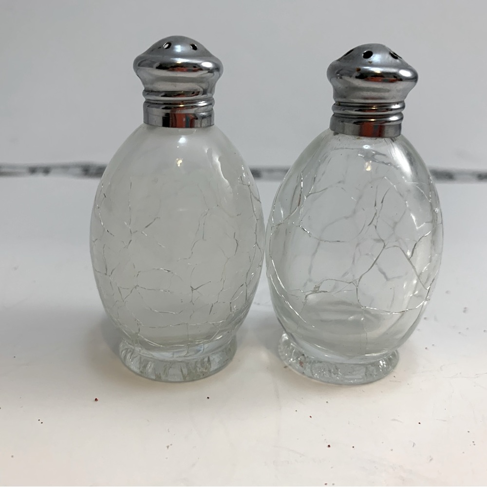 Vintage Crackle Glass Salt and Pepper Silver Top
